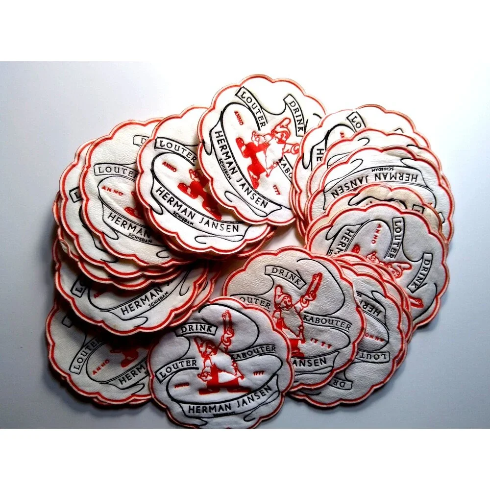 Lot of 24 Gnome Drink Coasters Fabric Dwarf Louter Kabouter Herman Jansen 1950s